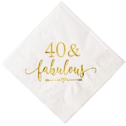 Crisky 40 and Fabulous Cocktail Napkins Gold for Women 40th Birthday Decorations, 40th Birthday Bevergae Dessert Table Supplies, 50Pcs, 3-Ply