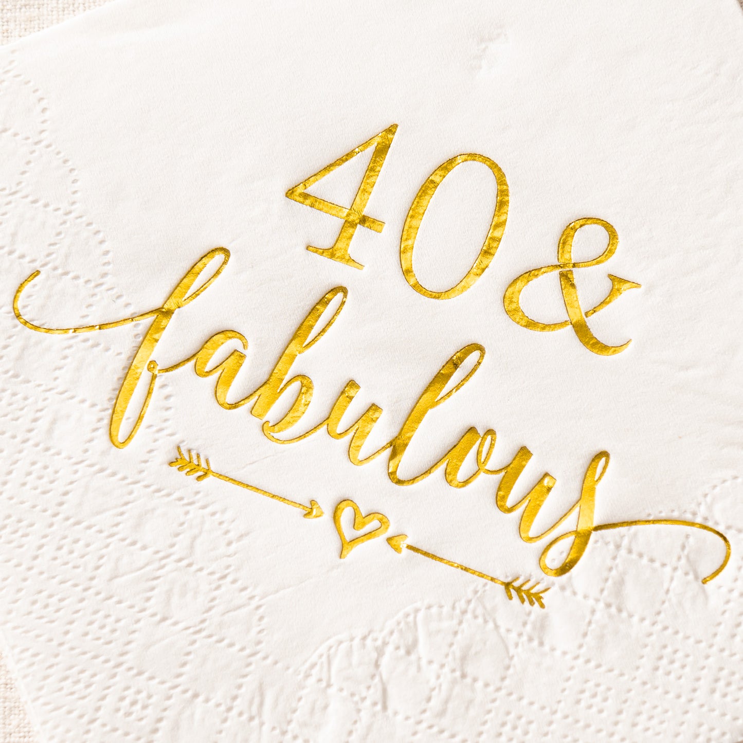 Crisky 40 and Fabulous Cocktail Napkins Gold for Women 40th Birthday Decorations, 40th Birthday Bevergae Dessert Table Supplies, 50Pcs, 3-Ply