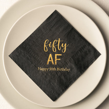 Crisky 50th Birthday Napkins Black Gold Fifty 50th Birthday Cocktail Napkins Beverage Napkins 50th Birthday Party Candy Table Decoration, 50 Count, 3-Ply