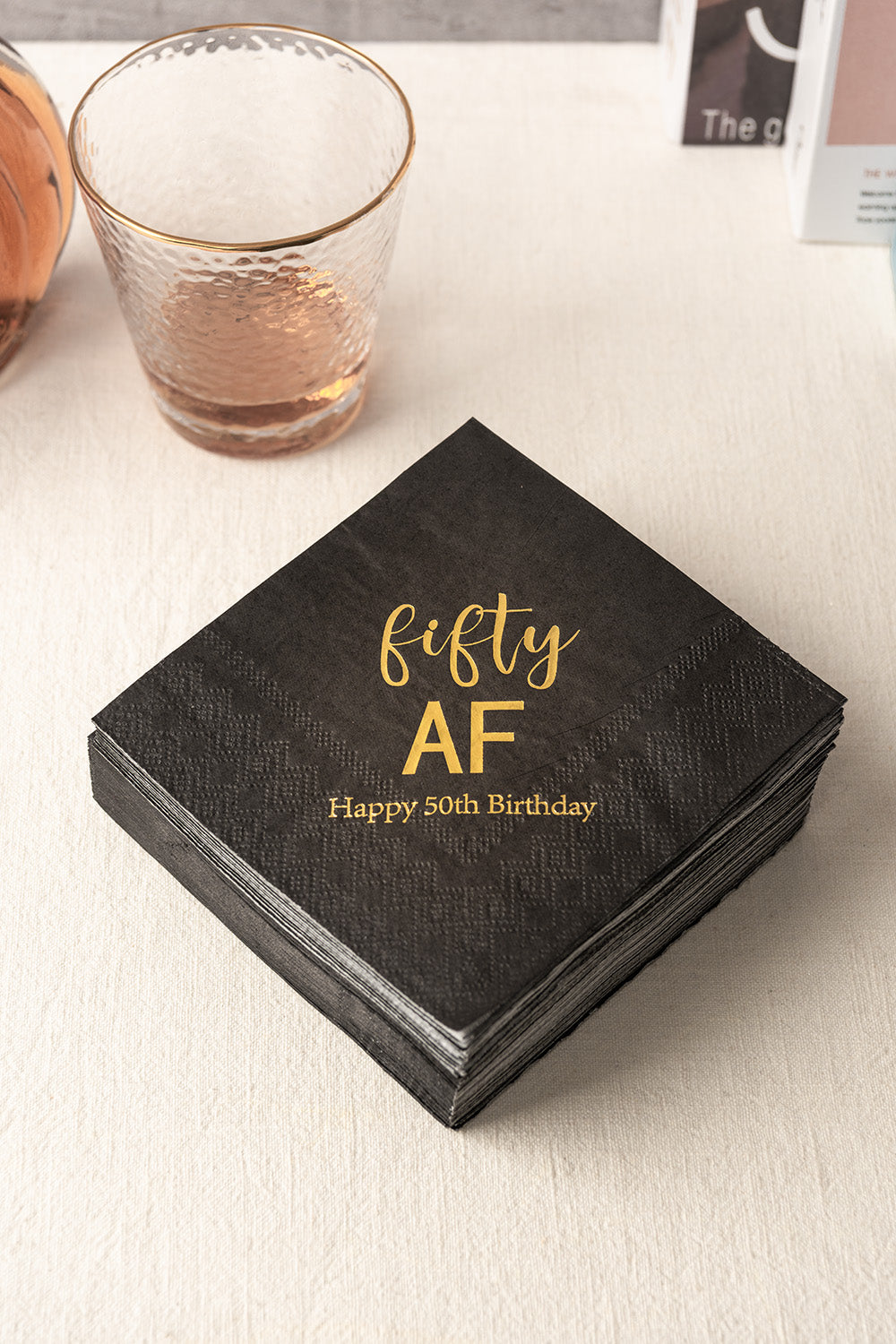 Crisky 50th Birthday Napkins Black Gold Fifty 50th Birthday Cocktail Napkins Beverage Napkins 50th Birthday Party Candy Table Decoration, 50 Count, 3-Ply
