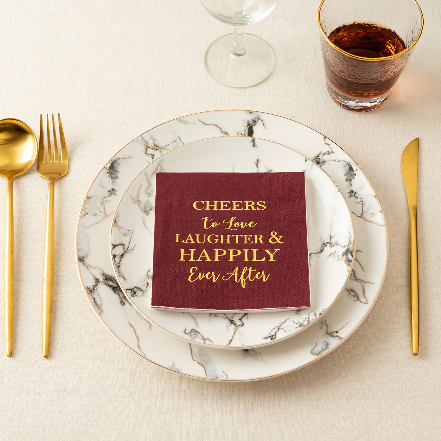 Crisky Burgundy Gold Bridal Shower Napkins Disposable Cocktail Napkins Gold Foil Beverage Desert Cake Napkins Engagement Party Decorations & Wedding Shower, Rehearsal Dinners Napkins [50 pcs, 3-ply]