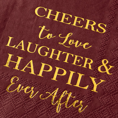 Crisky Burgundy Gold Bridal Shower Napkins Disposable Cocktail Napkins Gold Foil Beverage Desert Cake Napkins Engagement Party Decorations & Wedding Shower, Rehearsal Dinners Napkins [50 pcs, 3-ply]