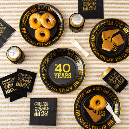 Crisky 40th Birthday Plates Black and Gold Dessert, Buffet, Cake, Lunch, Dinner Plates for 40th Birthday Decorations Party Supplies, Cheers to 40 Years! 50 Count, 9" Plate