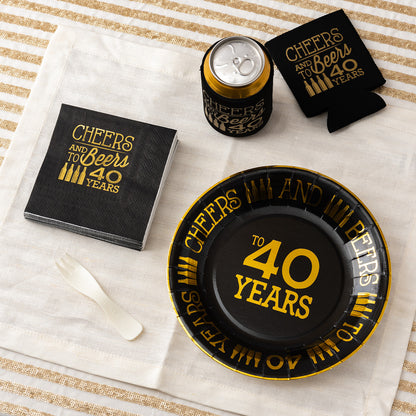 Crisky 40th Birthday Plates Black and Gold Dessert, Buffet, Cake, Lunch, Dinner Plates for 40th Birthday Decorations Party Supplies, Cheers to 40 Years! 50 Count, 9" Plate