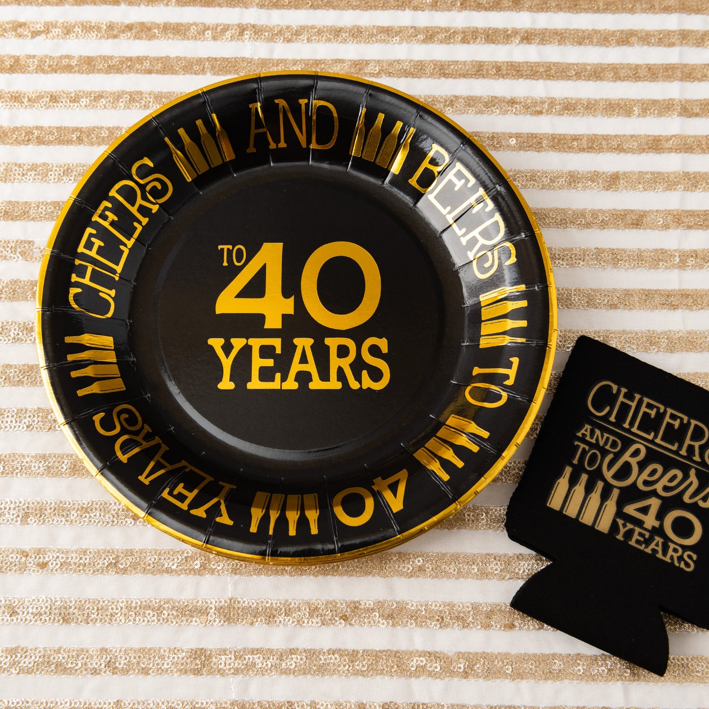 Crisky 40th Birthday Plates Black and Gold Dessert, Buffet, Cake, Lunch, Dinner Plates for 40th Birthday Decorations Party Supplies, Cheers to 40 Years! 50 Count, 9" Plate