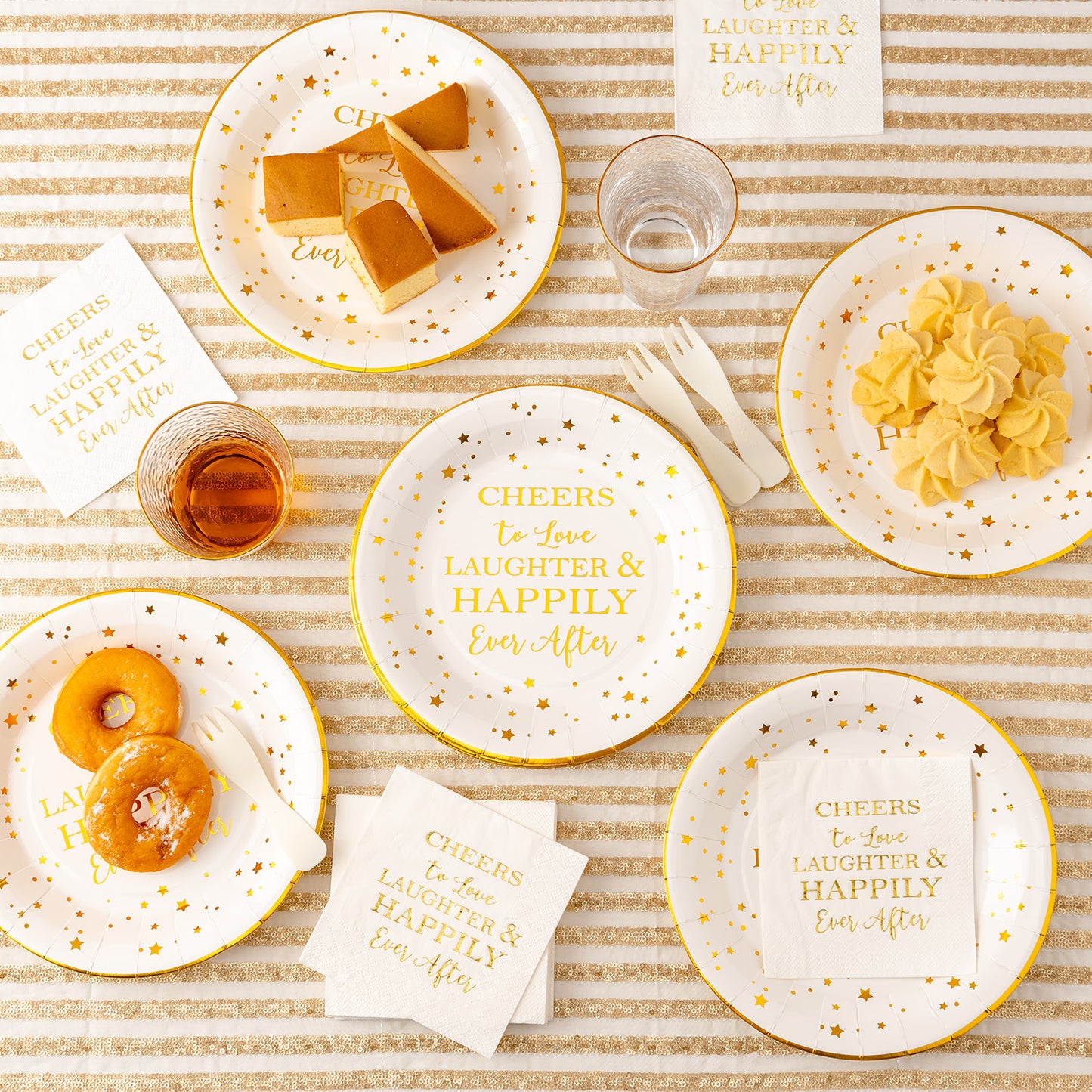 Crisky Cheers to Love Gold Plates for Bridal Shower, Wedding, Engagement, Bachelorett Party Decorations, Dessert, Buffet, Cake, Lunch, Dinner Disposable Plates Party Supples, 50 Count, 9" Plate