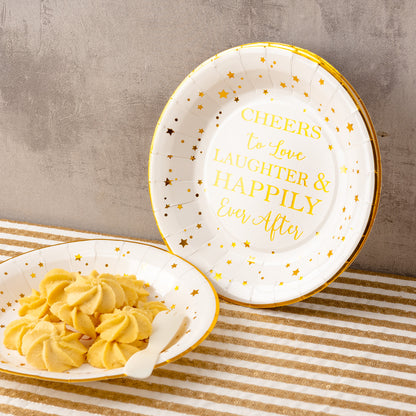 Crisky Cheers to Love Gold Plates for Bridal Shower, Wedding, Engagement, Bachelorett Party Decorations, Dessert, Buffet, Cake, Lunch, Dinner Disposable Plates Party Supples, 50 Count, 9" Plate