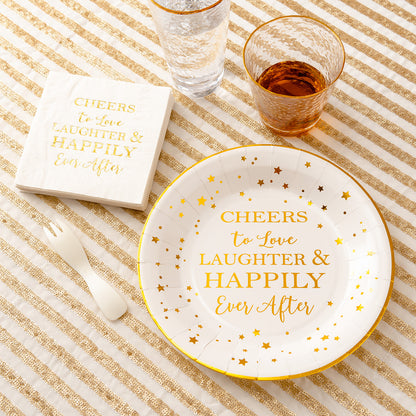 Crisky Cheers to Love Gold Plates for Bridal Shower, Wedding, Engagement, Bachelorett Party Decorations, Dessert, Buffet, Cake, Lunch, Dinner Disposable Plates Party Supples, 50 Count, 9" Plate