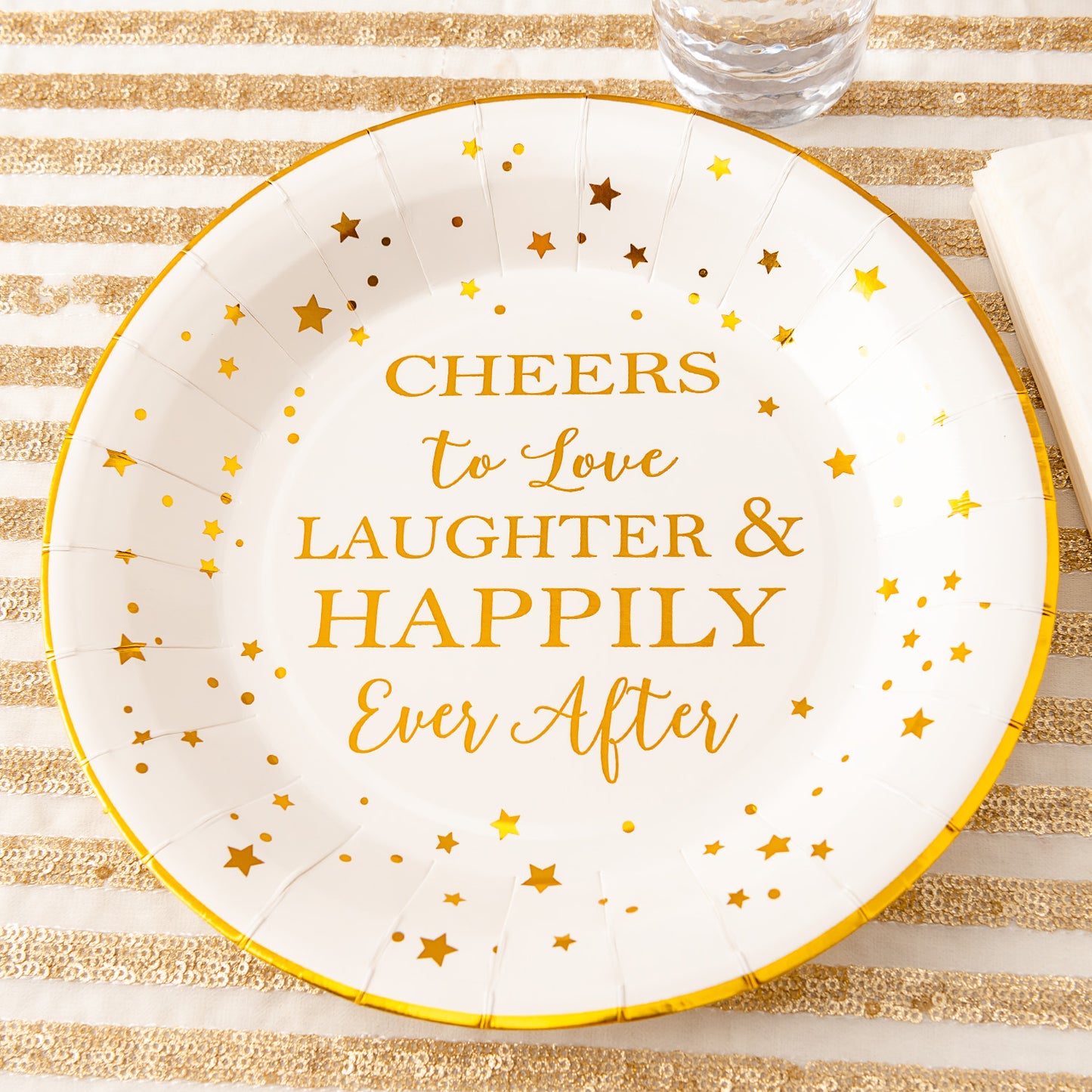 Crisky Cheers to Love Gold Plates for Bridal Shower, Wedding, Engagement, Bachelorett Party Decorations, Dessert, Buffet, Cake, Lunch, Dinner Disposable Plates Party Supples, 50 Count, 9" Plate