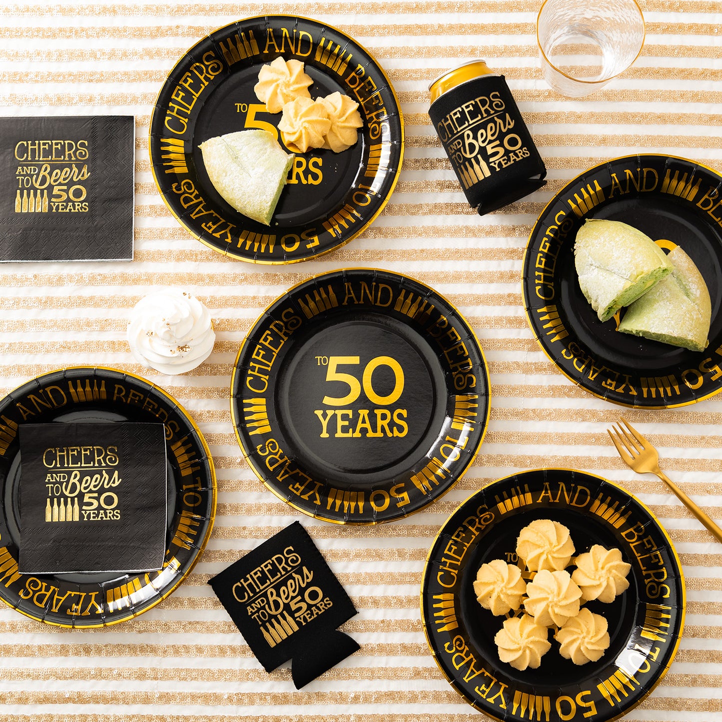 Crisky 50th Birthday Plates Black and Gold 9 inches 50 Pack, for Dessert, Buffet, Cake, Lunch, Dinner Plates for 50th Birthday Decorations Party Supplies, Cheers to 50 Years!