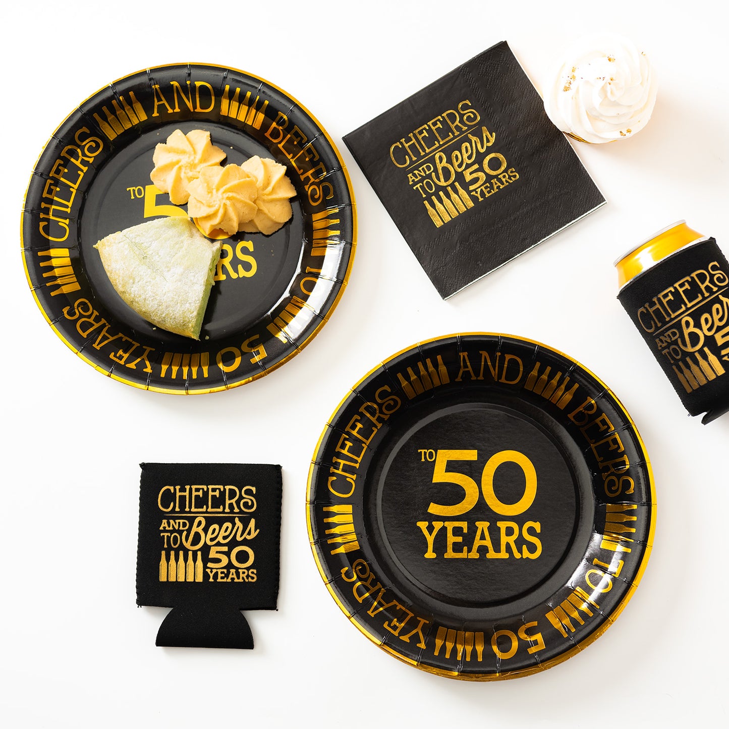 Crisky 50th Birthday Plates Black and Gold 9 inches 50 Pack, for Dessert, Buffet, Cake, Lunch, Dinner Plates for 50th Birthday Decorations Party Supplies, Cheers to 50 Years!