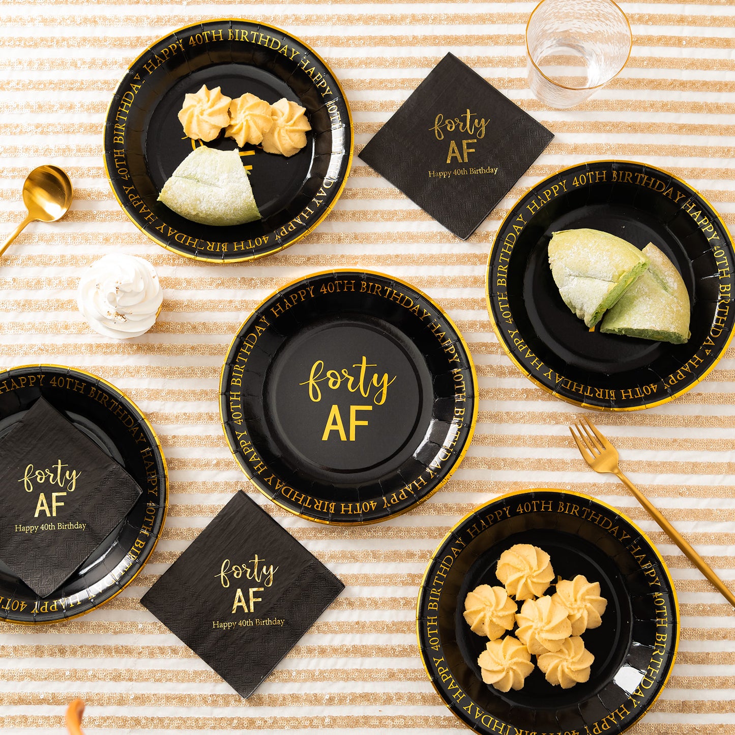 Crisky 40th Birthday Plates Black and Gold Dessert, Buffet, Cake, Lunch, Dinner Plates for 40th Birthday Decorations Party Supplies, Forty, Happy 40th Birthday! 50 Count, 9" Plate