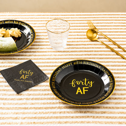 Crisky 40th Birthday Plates Black and Gold Dessert, Buffet, Cake, Lunch, Dinner Plates for 40th Birthday Decorations Party Supplies, Forty, Happy 40th Birthday! 50 Count, 9" Plate