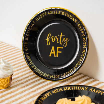 Crisky 40th Birthday Plates Black and Gold Dessert, Buffet, Cake, Lunch, Dinner Plates for 40th Birthday Decorations Party Supplies, Forty, Happy 40th Birthday! 50 Count, 9" Plate