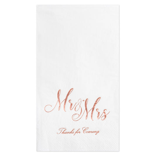 Crisky Mr & Mrs Dinner Napkins Rose Gold Wedding Dinner Napkins Disposable Decorative Towels for Wedding Shower Banquet, Elegant Rose Gold Wedding Rehearsal Dinner Decoraions ,50 Pcs, 3-ply, 12"x16"