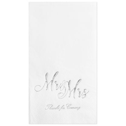 Crisky Mr & Mrs Dinner Napkins Silver Wedding Dinner Napkins Disposable Decorative Towels for Wedding Shower Banquet, Elegant Silver Wedding Rehearsal Dinner Party Decoraions ,50 Pcs, 3-ply, 12"x16"