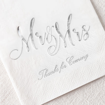 Crisky Mr & Mrs Dinner Napkins Silver Wedding Dinner Napkins Disposable Decorative Towels for Wedding Shower Banquet, Elegant Silver Wedding Rehearsal Dinner Party Decoraions ,50 Pcs, 3-ply, 12"x16"