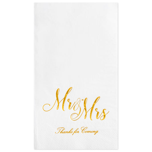 Crisky Mr & Mrs Dinner Napkins Gold Wedding Dinner Napkins Disposable Decorative Towels for Wedding Shower Banquet, Elegant Gold Wedding Rehearsal Dinner Party Decoraions ,50 Pcs, 3-ply, 12"x16"