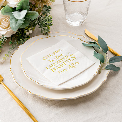 Crisky 50 Count Bridal Shower Napkins Disposable Cocktail Napkins 3-Ply Gold Foil Text Beverage Napkins for Engagement Party Decorations & Wedding Shower