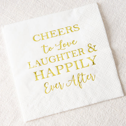 Crisky 50 Count Bridal Shower Napkins Disposable Cocktail Napkins 3-Ply Gold Foil Text Beverage Napkins for Engagement Party Decorations & Wedding Shower