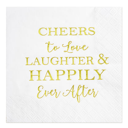 Crisky 50 Count Bridal Shower Napkins Disposable Cocktail Napkins 3-Ply Gold Foil Text Beverage Napkins for Engagement Party Decorations & Wedding Shower