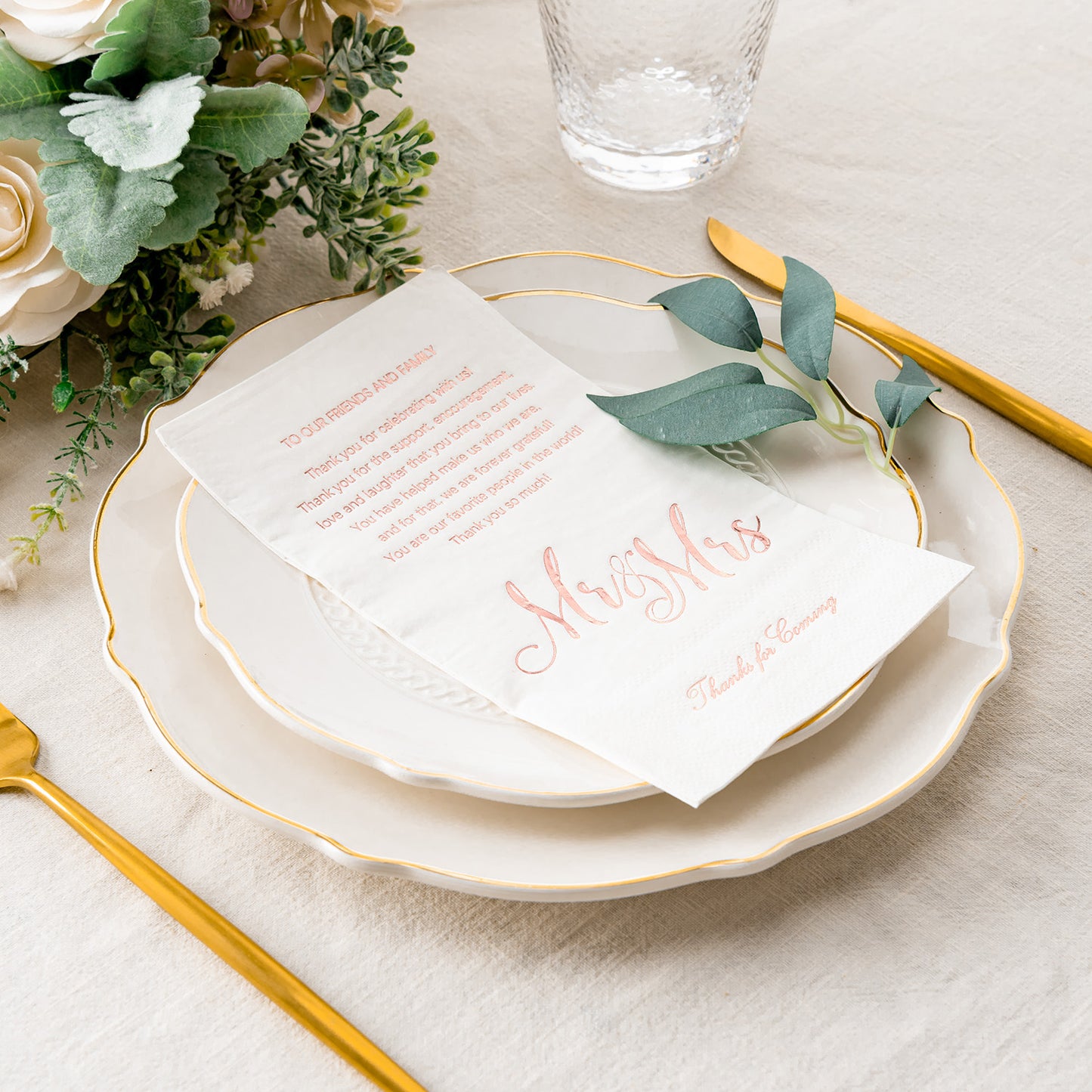 Crisky Rose Gold Mr & Mrs Dinner Napkins Wedding Dinner Napkins Replace Thank You Card Disposable Decorative Towels for Wedding Shower Banquet Rehearsal Dinner Decoraions ,50 Pcs, 3-ply, 12"x16"