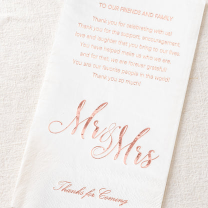 Crisky Rose Gold Mr & Mrs Dinner Napkins Wedding Dinner Napkins Replace Thank You Card Disposable Decorative Towels for Wedding Shower Banquet Rehearsal Dinner Decoraions ,50 Pcs, 3-ply, 12"x16"