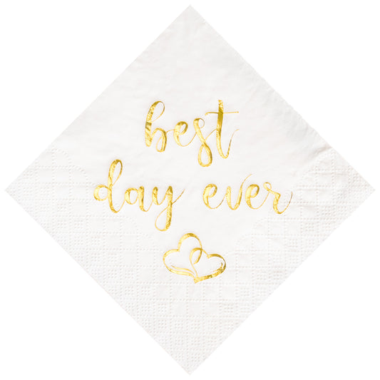 Crisky Wedding Cocktail Napkins Gold Best Day Ever, Bridal Shower and Engagement Party Decorations 100 Pcs, 3-ply