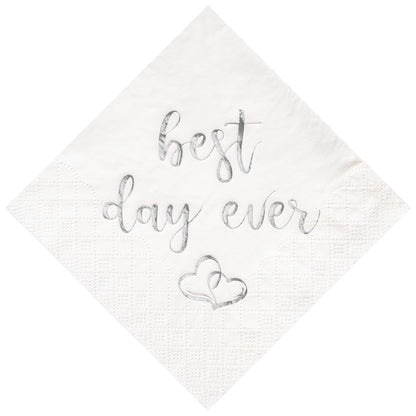 Crisky Best Day Ever Napkins Silver for Wedding Bridal Shower and Engagement Party Decorations,Cocktail Dessert Beverage Napkins 100 Pack, 3-ply