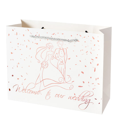 Crisky Welcome to Our Wedding Gift Bags for Hotel Guests, 25 Pcs, White Bag & Rose Gold Foil Text