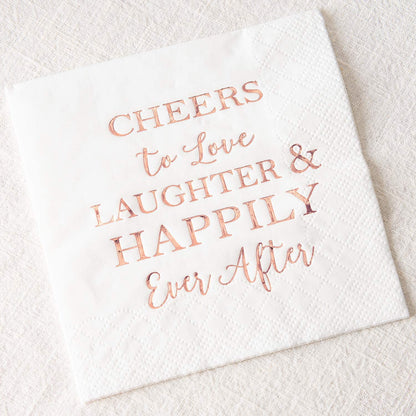 Crisky 50 Count Bridal Shower Napkins Disposable Cocktail Napkins 3-Ply Rose Gold Foil Text Beverage Napkins for Engagement Party Decorations & Wedding Shower