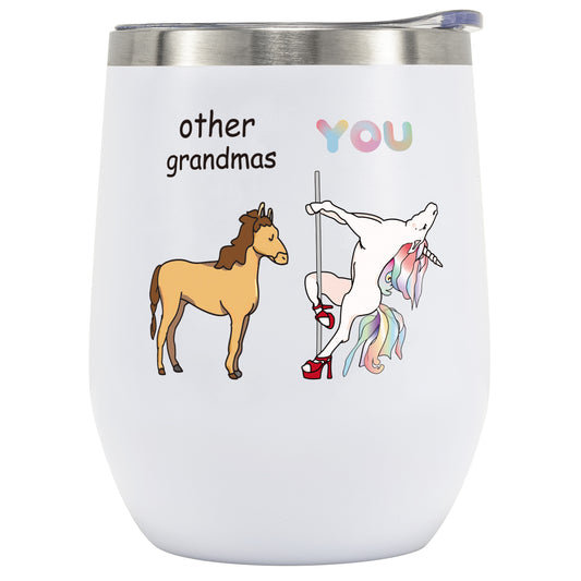 Crisky Funny Unicorn Wine Tumbler Birthday Gifts for Grandma-Unique Gifts for Grandma Birthday Christmas Thanksgiving Gift 12oz Vacuum Insulated Tumbler with Box, Lid, Straw