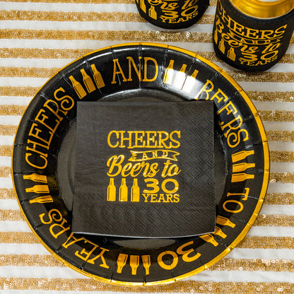 Crisky 30th Birthday Cocktail Napkins Black and Gold, Beverages Napkins for 30th Birthday Anniversary Decorations Cheers to 30 Years, 50 PCS, 3-Ply