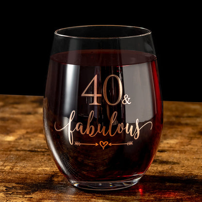 Crisky Rose Gold 40 & Fabulous Wine Glass for Women 40th Birthday Gifts Funny Ideas for Women, Wife, Mom, Sister, Aunt, Friends, Coworker, Her Rose Gold Foil "40 & Fabulous" 14oz, with Box