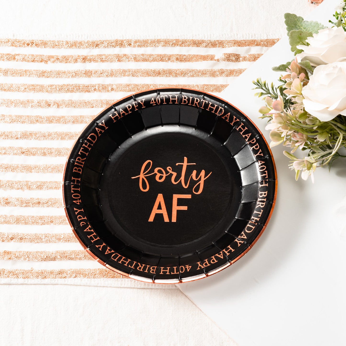 Crisky 40th Birthday Plates Rose Gold Women 40th Birthday Decorations Dessert, Buffet, Cake, Lunch, Dinner Plates for 40th Birthday Party Supplies, Forty XX, Happy 40th Birthday! 50 Count, 9" Plate