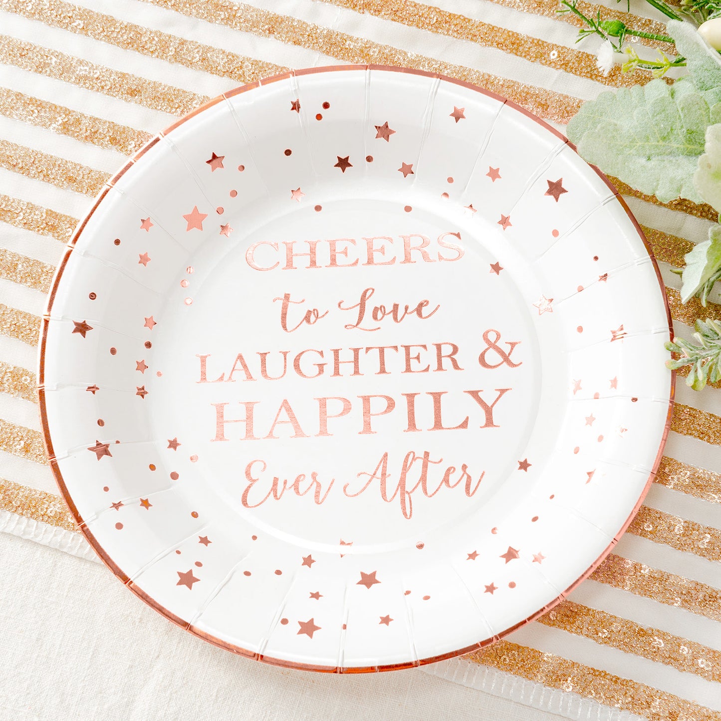 Crisky Cheers to Love Rose Gold Disposable Plates for Bridal Shower, Wedding, Engagement, Bachelorett Party Decorations, Dessert, Buffet, Cake, Lunch, Dinner Plates Party Supples, 50 Count, 9" Plate