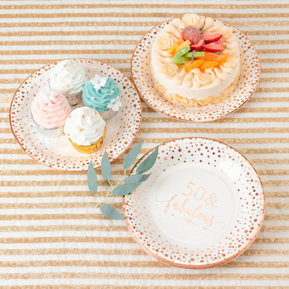Crisky 50 Fabulous Disposable Plates for Women 50th Birthday Decorations Rose Gold Dessert, Buffet, Cake, Lunch, Dinner Disposable Plates 50th Birthday Party Table Supples, 50 Count, 9 inches