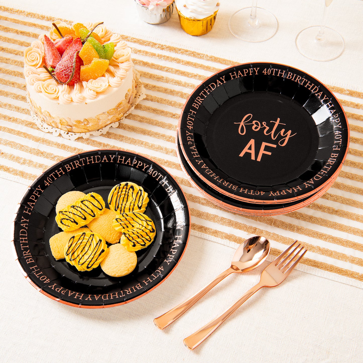 Crisky 40th Birthday Plates Rose Gold Women 40th Birthday Decorations Dessert, Buffet, Cake, Lunch, Dinner Plates for 40th Birthday Party Supplies, Forty XX, Happy 40th Birthday! 50 Count, 9" Plate