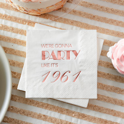 Crisky 60th Birthday Cocktail Napkins Rose Gold for Women 60th Birthday Party Decorations for Cake Dessert Berverage Table, 60th Birthday Party Supplies,50 Pcs Disposable Napkins, 3-Ply