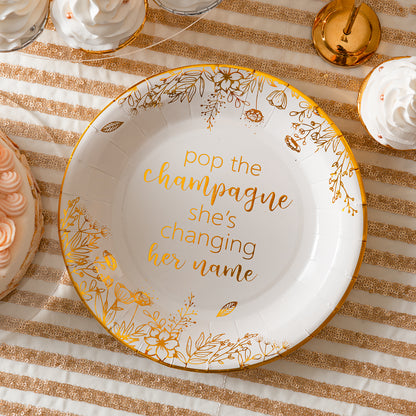 Crisky Bridal Shower Disposable Plates Gold Engagement Bachelorette Party Decorations Dessert, Buffet, Cake, Lunch, Dinner Disposable Plates Miss to Mrs Party Table Supples, 50 Count, 9 inches