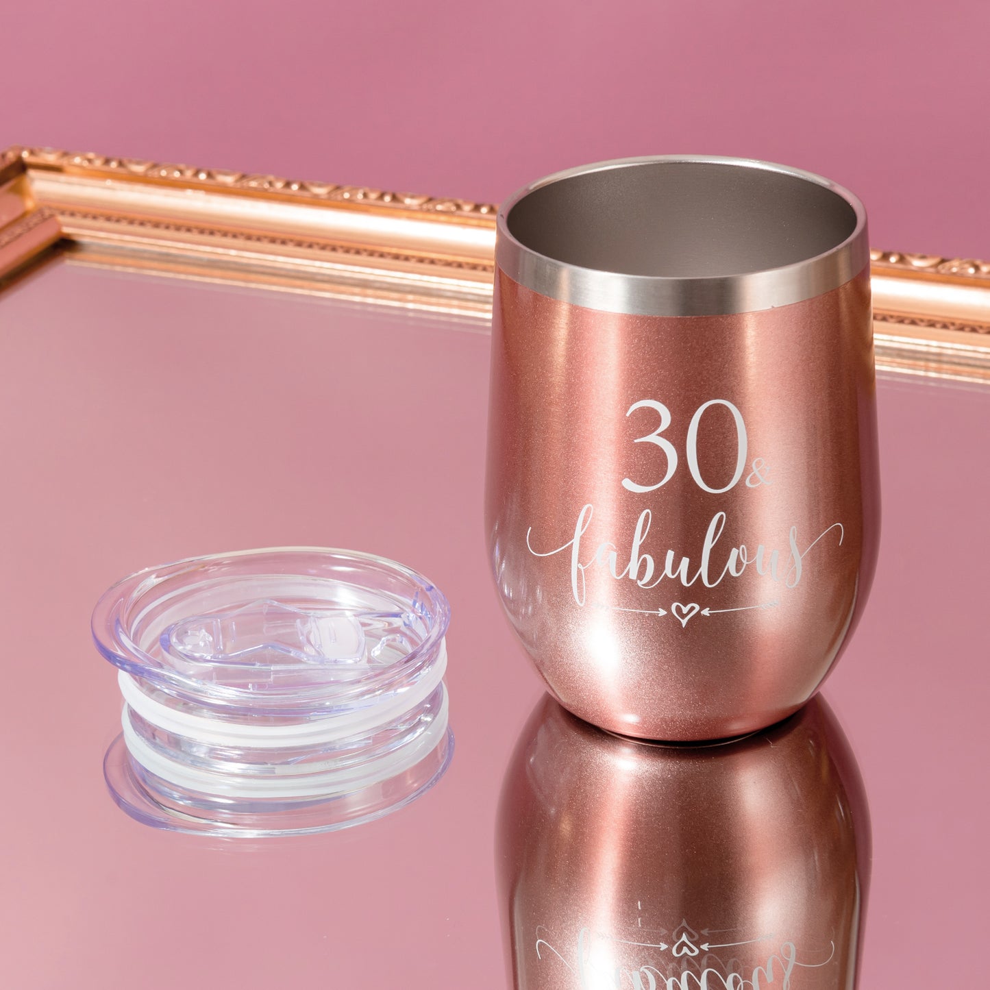 Crisky Rose Gold 30 & Fabulous Wine Tumbler for Women 30th Birthday Gifts for Women, Wife, Mom, Sister, Aunt, Friends, Coworker Her, Vacuum Insulated Coffee Cup,12oz with Box, Lid, Straw