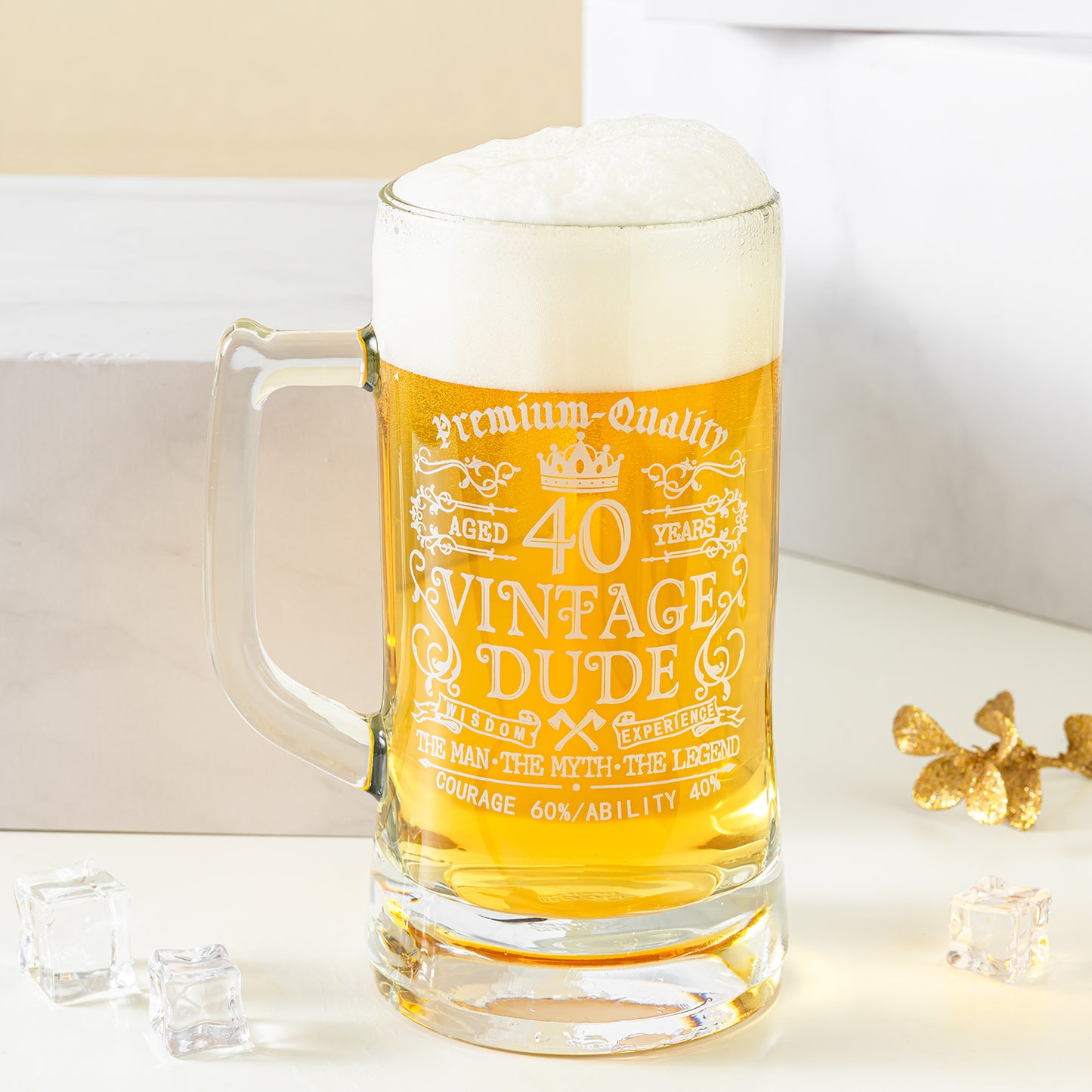 Crisky 40th Birthday Vintage Dude Beer Mug for Men 40 Years Old Gift 21 oz Birthday Beer Glass for Him, Husband, Father, Brother Friends Uncle Coworker, Large Capacity Beer Mug Gift, with Box