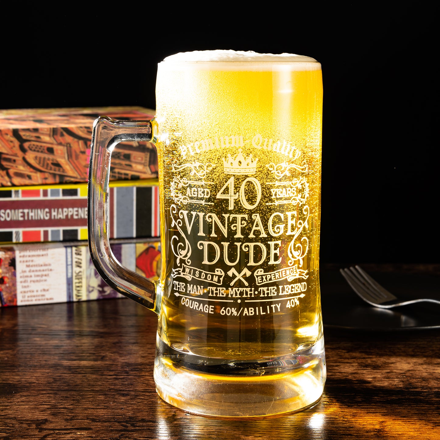 Crisky 40th Birthday Vintage Dude Beer Mug for Men 40 Years Old Gift 21 oz Birthday Beer Glass for Him, Husband, Father, Brother Friends Uncle Coworker, Large Capacity Beer Mug Gift, with Box