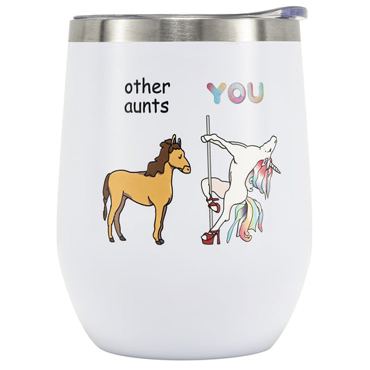 Crisky Funny Unicorn Wine Tumbler Birthday Gifts for Aunt from Niece/Nephew-Unique Gifts for Aunt Birthday Christmas Thanksgiving 12oz Vacuum Insulated Tumbler with Box, Lid, Straw