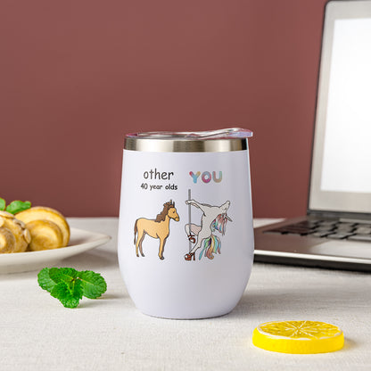 Crisky 40th Birthday Gifts for Women friends-40th bday gifts women-Funny Unicorn Wine Tumbler 12 OZ with Lid, Straw