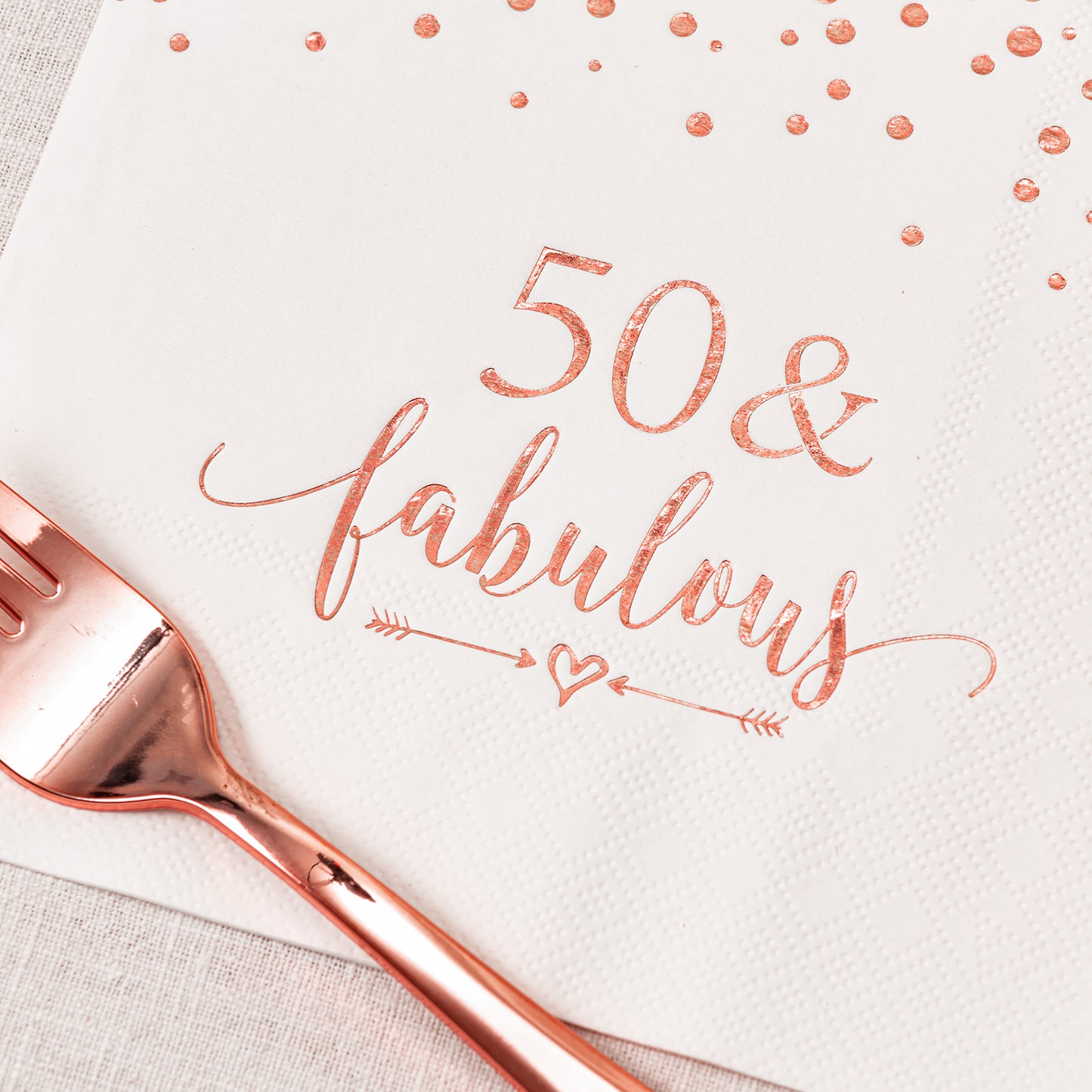 Crisky Rose Gold 50 Fabulous Napkins Plates Cups Set for Women 50th Birthday Party Decorations Supplies, Disposable Tableware Set of 24 (9" Plates, 7" Plates, Luncheon Napkins, 9oz Cups)