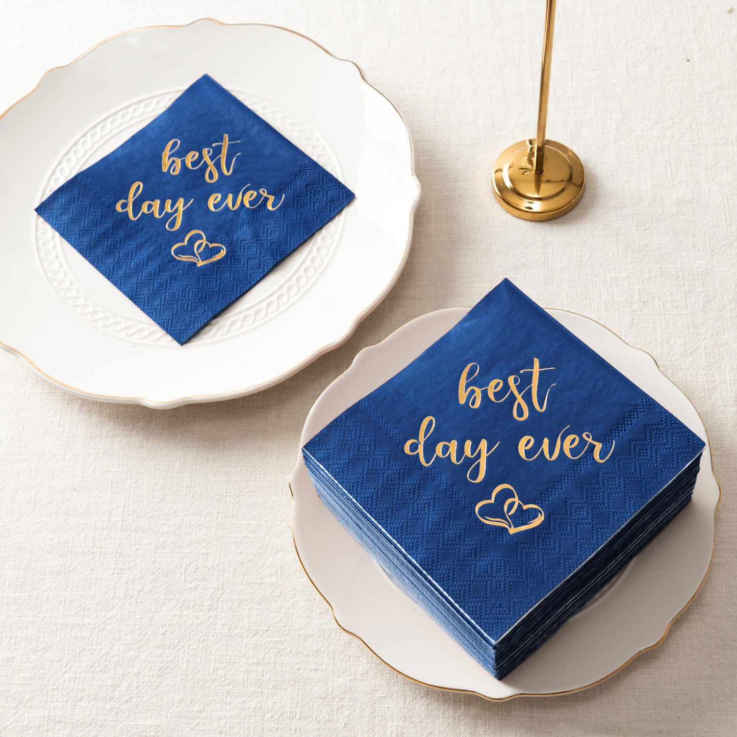 Crisky Wedding Cocktail Napkins Navy Blue Gold Best Day Ever Napkins for Wedding Dessert Beverage Table Decorations Wedding Party Supplies 100 Pcs, 3-ply