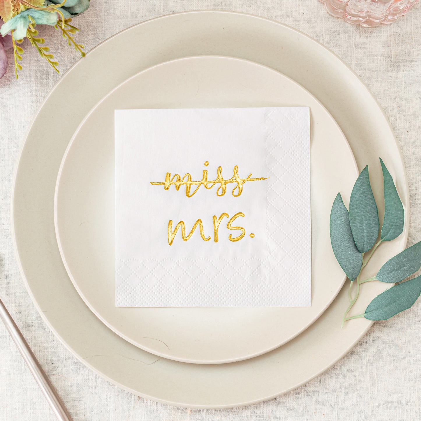 Crisky Gold Foil Miss to Mrs Cocktail Napkins for Bridal Shower Engagement Bachelorette Party Dessert Beverage Table Party Supplies, Disposable Napkins, 3 Ply, 50 count