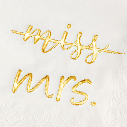 Crisky Gold Foil Miss to Mrs Cocktail Napkins for Bridal Shower Engagement Bachelorette Party Dessert Beverage Table Party Supplies, Disposable Napkins, 3 Ply, 50 count