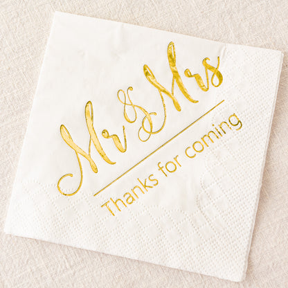 Crisky Wedding Napkins Mr Mrs Rose Gold Cocktail Beverage Dessert Napkins for Wedding Tabel Decoration Engagement Party Supplies, 100 Pcs, 3-Ply